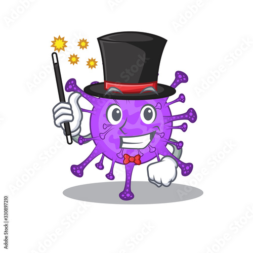 Charming bovine coronavirus cartoon design performance as a Magician style