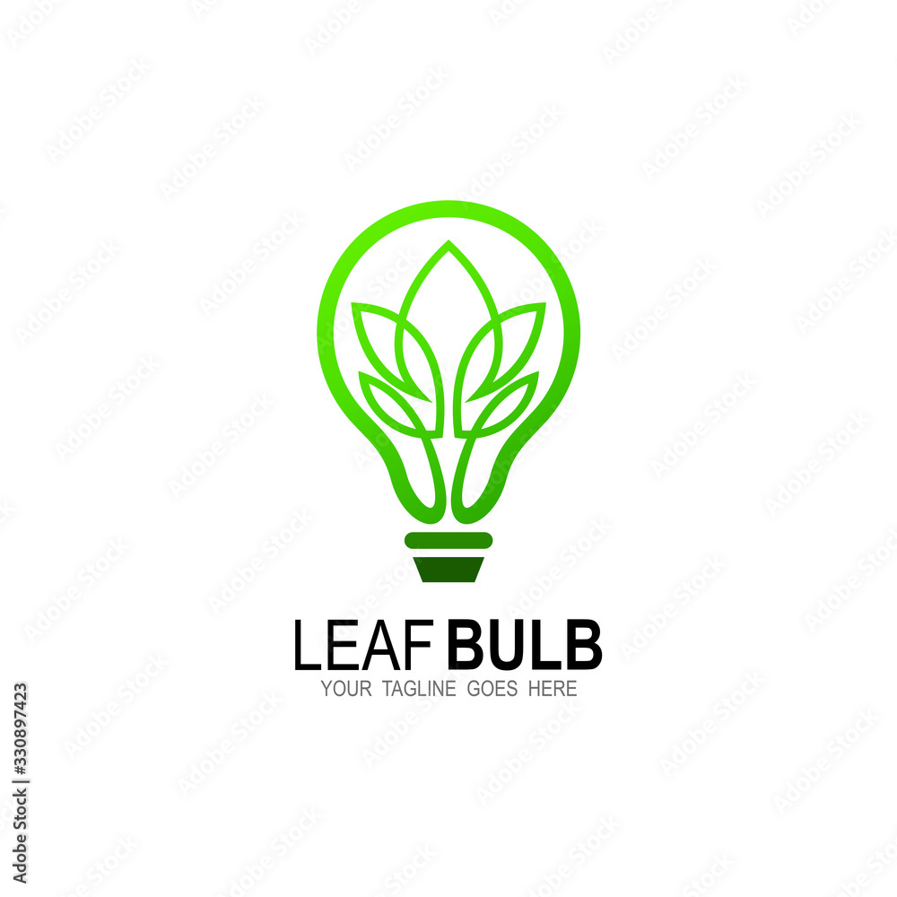 Bulb logo with leaf logo combination, genius icon, line logo Bulb logo with leaf logo combination, genius icon, line logo