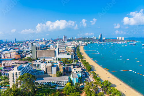 Beautiful tropical beach sea ocean bay and architecture building in Pattaya city Thailand photo
