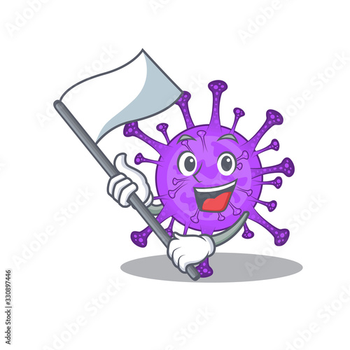 Bovine coronavirus cartoon character design holding standing flag