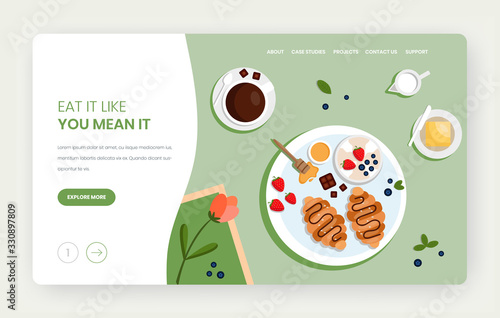 Eat a lot vector website landing page design template