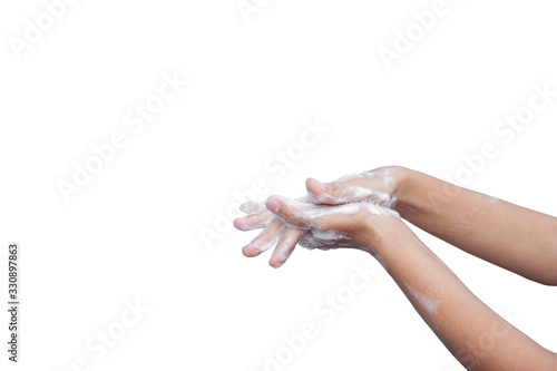 Wash their hands often with soap. To prevent the Novel Coronavirus disease starting in 2019 (Covid-19) isolated on white background.