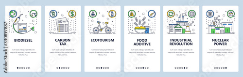 Bio lifestyle website and mobile app onboarding screens vector template