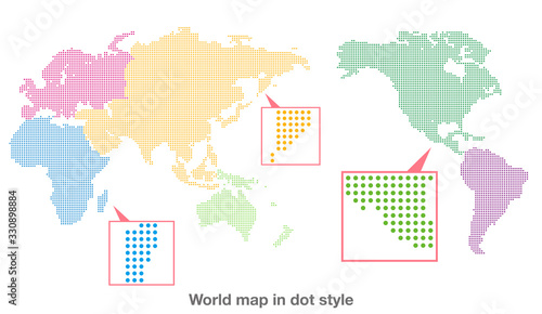 地図素材：世界地図　ドット　タイル　インフォグラフィック　ダイアグラム　モザイク