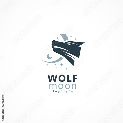 Fototapeta Wolf logo silhouette moon
