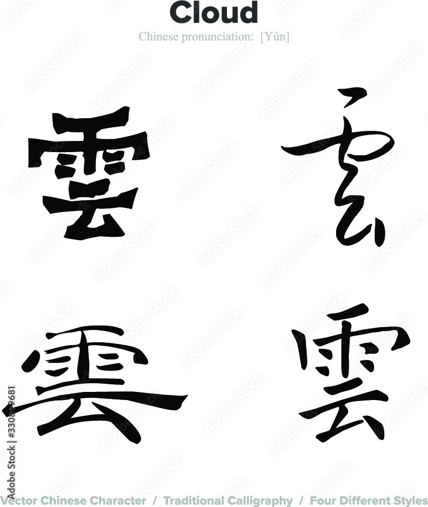 Cloud - Chinese Calligraphy with translation, 4 styles Cloud - Chinese Calligraphy with translation, 4 styles