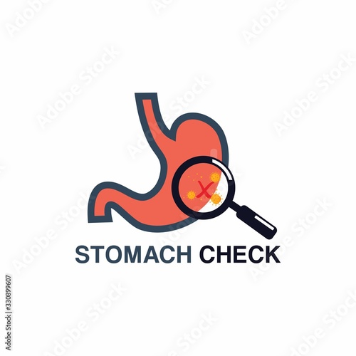Magnifying glass looking human Stomach. Illustration Icon about health check up for diagnose disease.