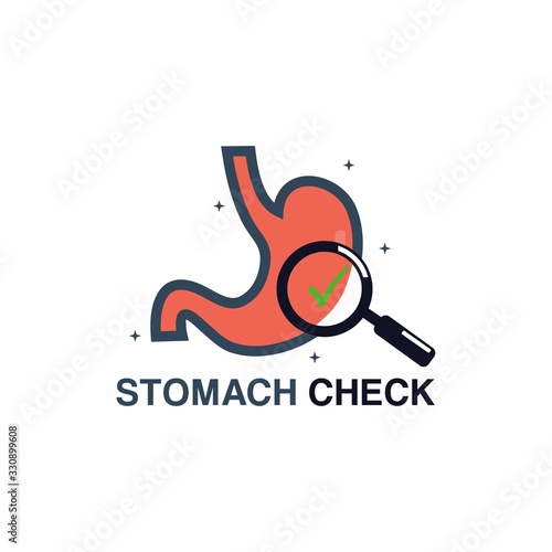 Magnifying glass looking human Stomach. Illustration Icon about health check up for diagnose disease.