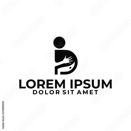 Initial letter D logo template with people full stomach or pregnant woman illustration in flat design monogram symbol