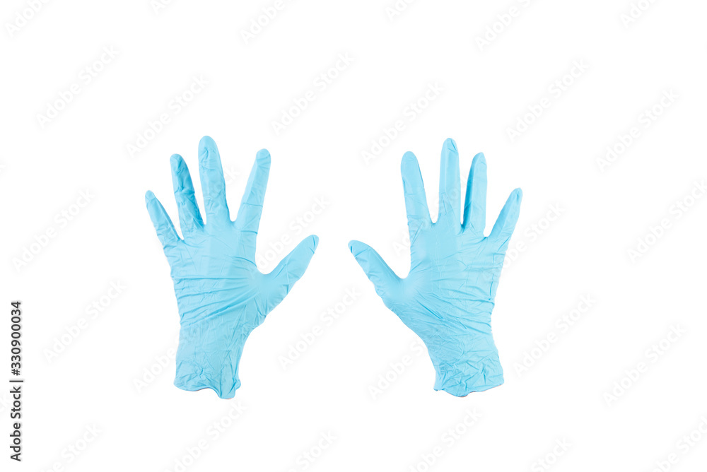 Blue rubber gloves in white background
Blue rubber gloves in white background