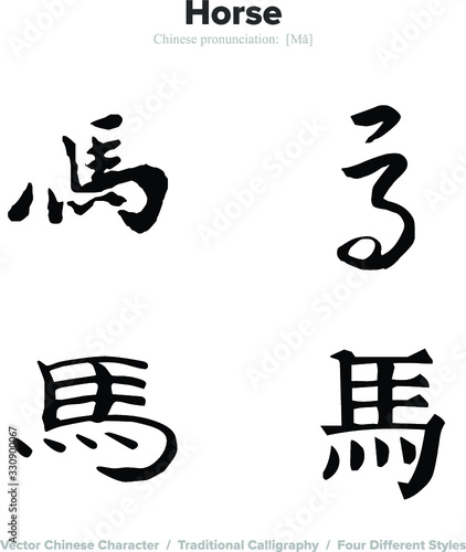 Horse - Chinese Calligraphy with translation, 4 styles