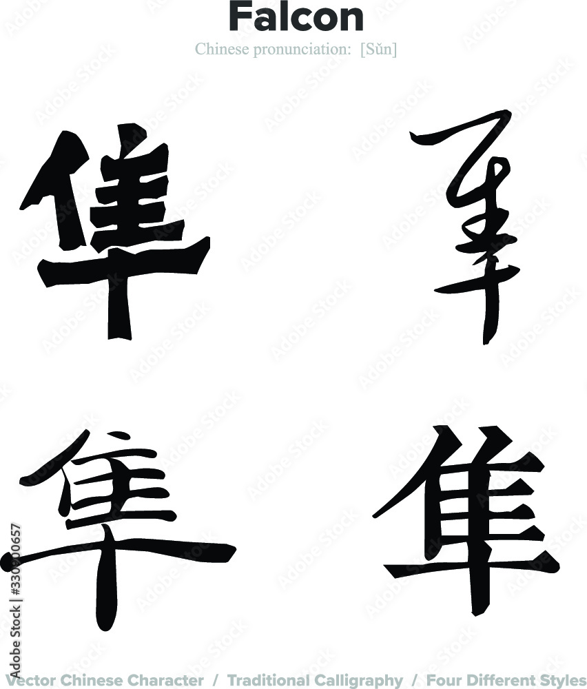 Naklejka Falcon, Eagle - Chinese Calligraphy with translation, 4 styles
