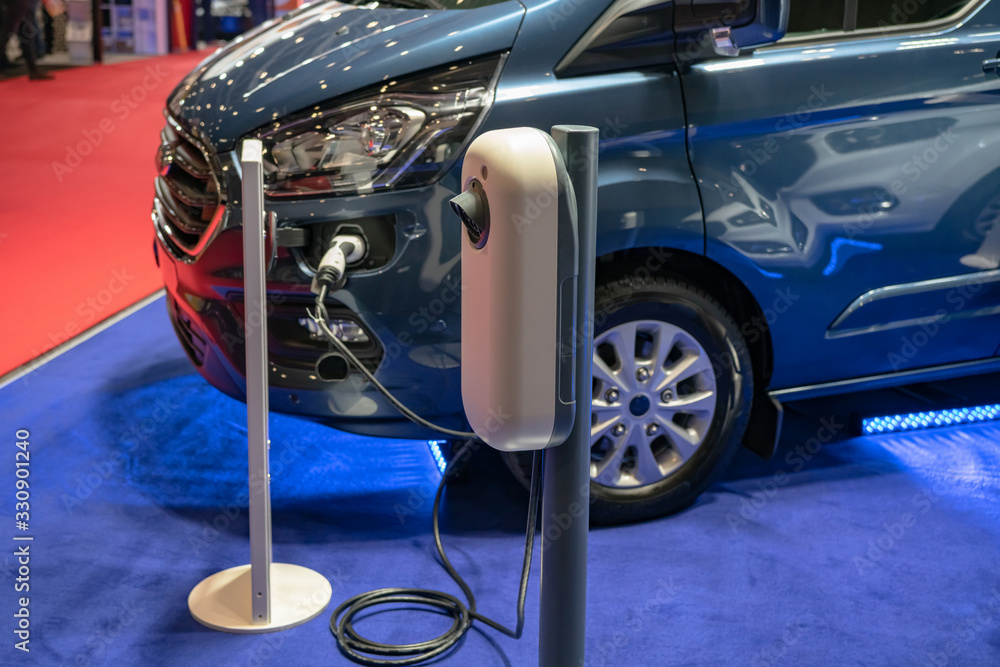 Fototapeta premium electric car charge of the station, fragment