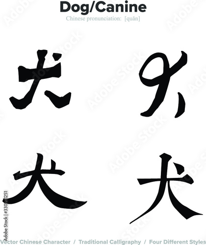 Dog  Canine - Chinese Calligraphy with translation  4 styles