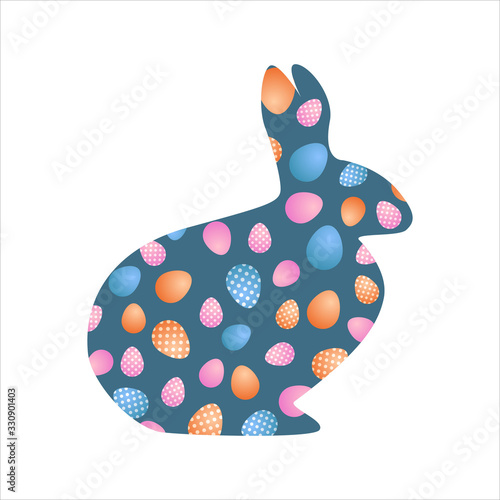 isolated on white silhouette of easter bunny with colorefull eggs inside. Stock vector illustration for web, pint, wallpaper, backround, invitation and postcard. photo