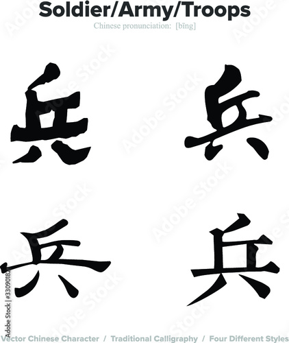 Soldier  Army  Troops - Chinese Calligraphy with translation  4 styles