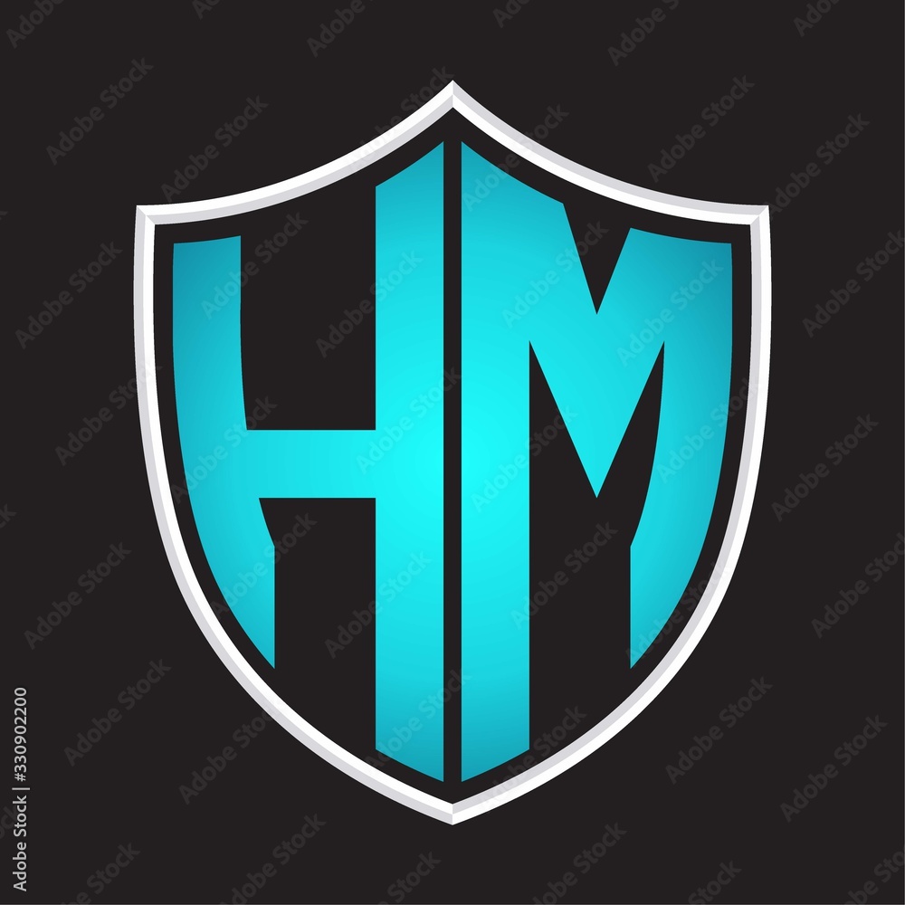 HM Logo monogram with shield shape isolated blue colors on outline design template HM Logo monogram with shield shape isolated blue colors on outline design template