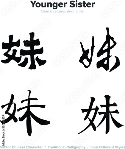 Younger Sister - Chinese Calligraphy with translation  4 styles