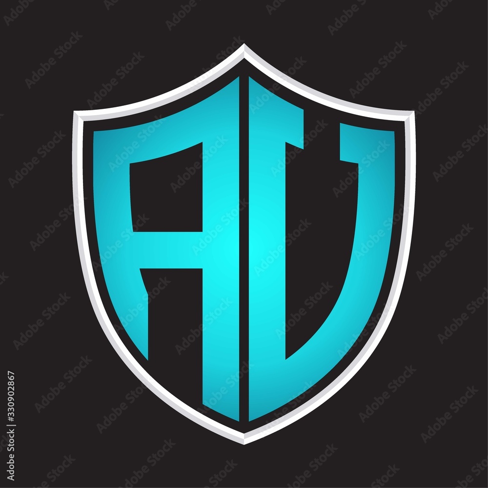AV Logo monogram with shield shape isolated blue colors on outline design template AV Logo monogram with shield shape isolated blue colors on outline design template