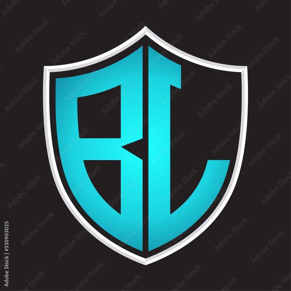 BL Logo monogram with shield shape isolated blue colors on outline design template BL Logo monogram with shield shape isolated blue colors on outline design template