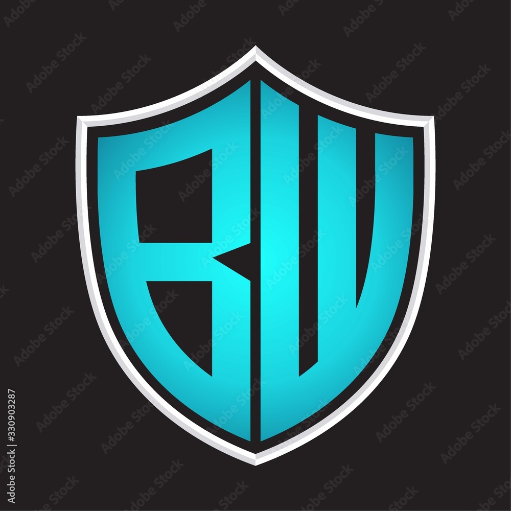 BW Logo monogram with shield shape isolated blue colors on outline design template BW Logo monogram with shield shape isolated blue colors on outline design template