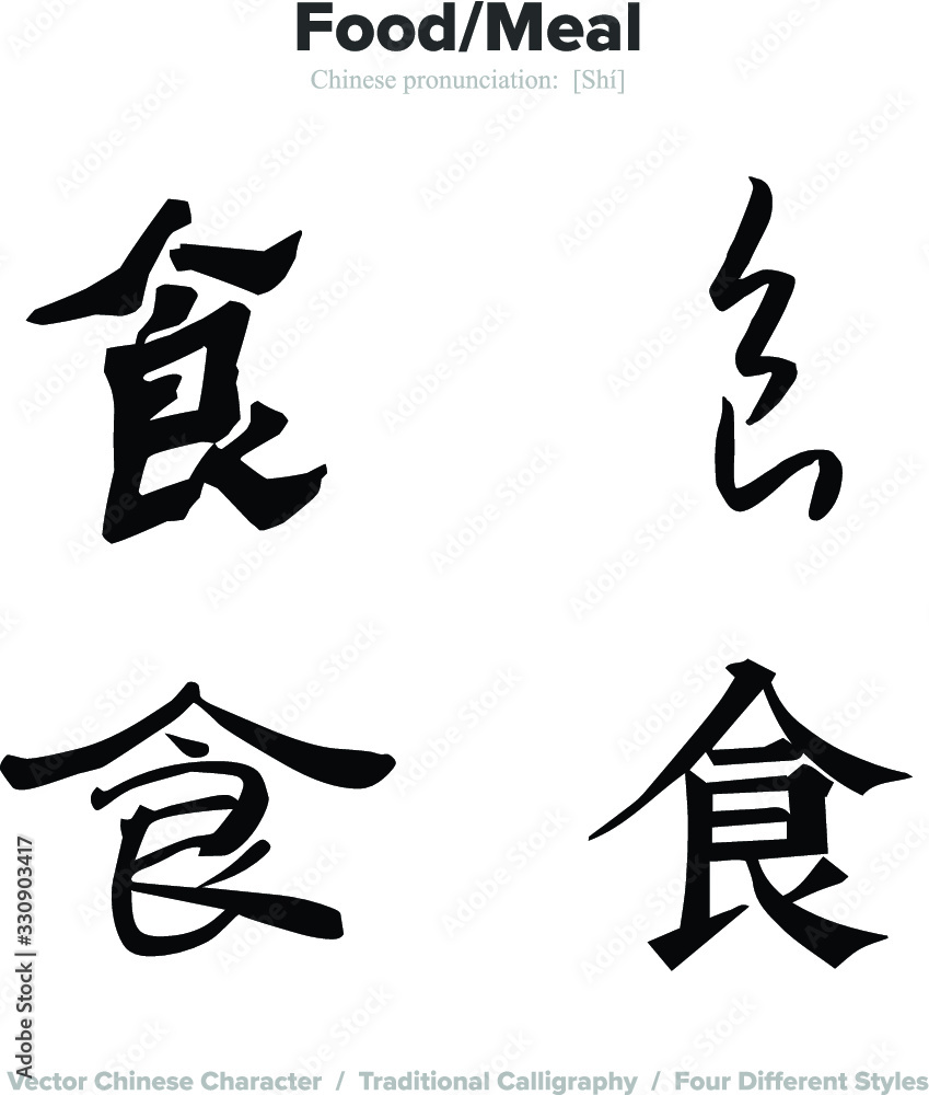 food, meal - Chinese Calligraphy with translation, 4 styles food, meal - Chinese Calligraphy with translation, 4 styles