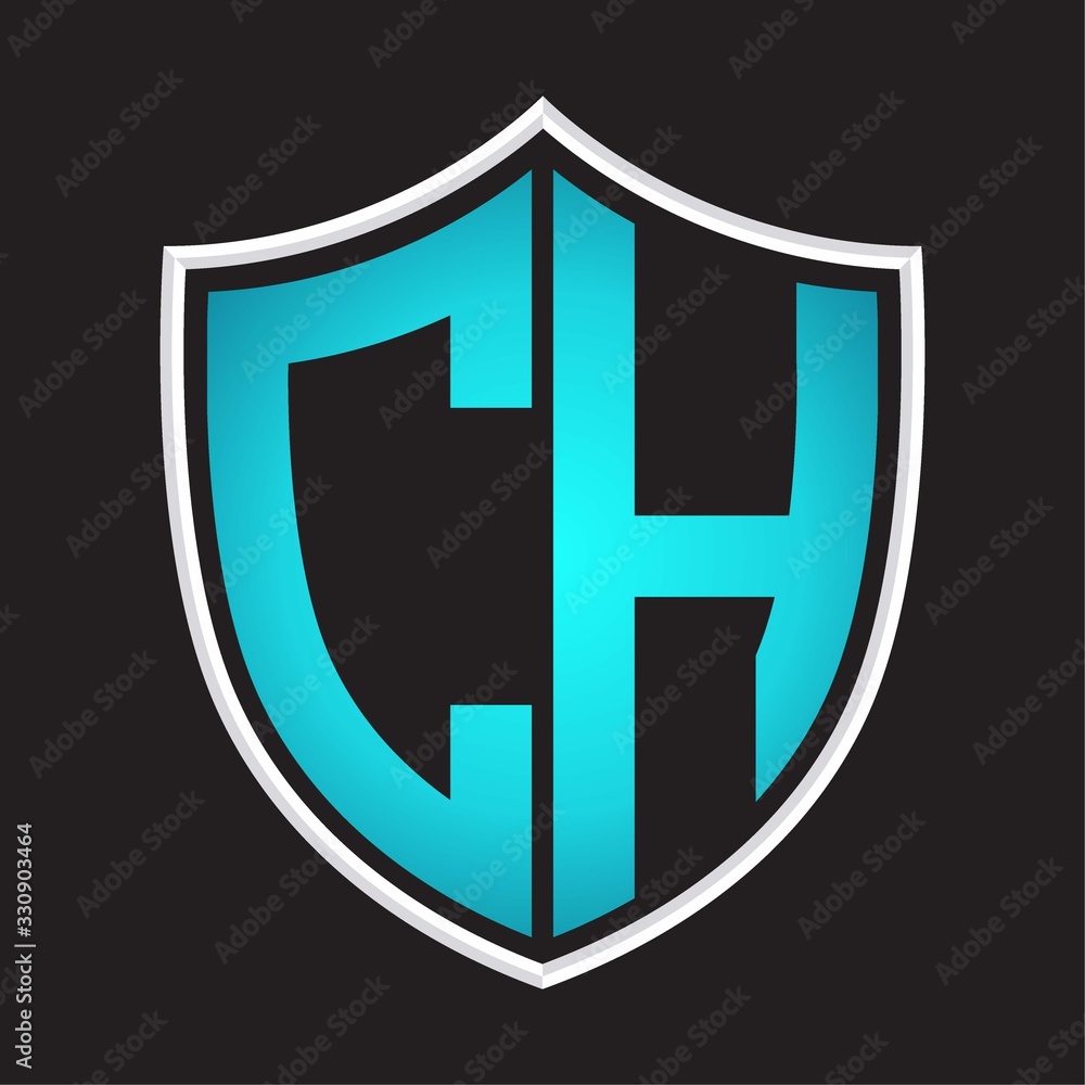 CH Logo monogram with shield shape isolated blue colors on outline design template CH Logo monogram with shield shape isolated blue colors on outline design template