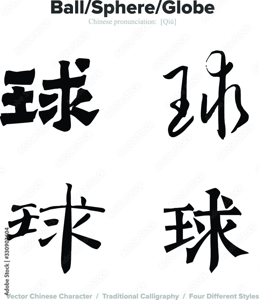 ball, sphere, globe - Chinese Calligraphy with translation, 4 styles ball, sphere, globe - Chinese Calligraphy with translation, 4 styles