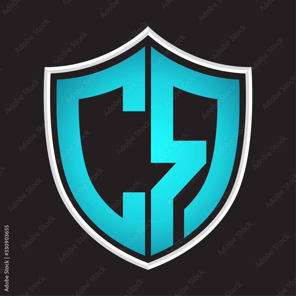 CR Logo monogram with shield shape isolated blue colors on outline design template CR Logo monogram with shield shape isolated blue colors on outline design template