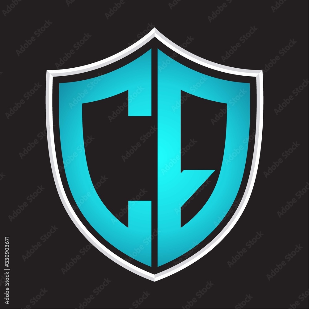 CQ Logo monogram with shield shape isolated blue colors on outline design template CQ Logo monogram with shield shape isolated blue colors on outline design template