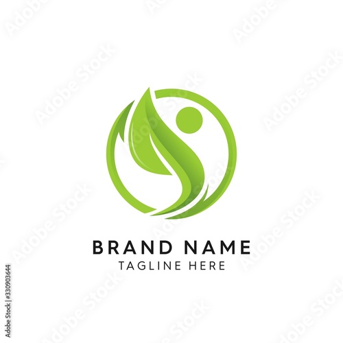 Modern leaf human shape with circle line logo