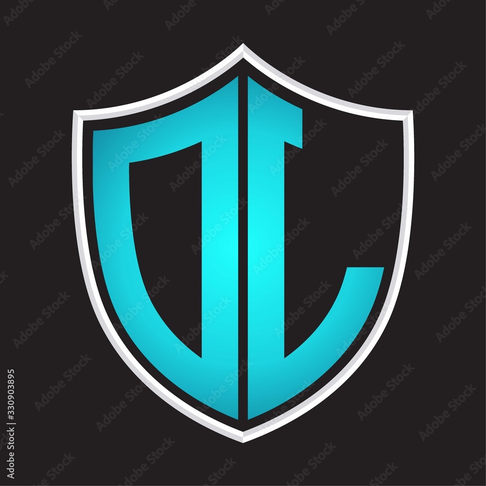 DL Logo monogram with shield shape isolated blue colors on outline design template DL Logo monogram with shield shape isolated blue colors on outline design template
