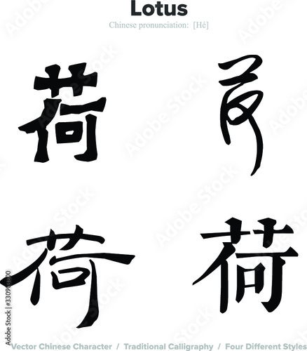 lotus - Chinese Calligraphy with translation, 4 styles