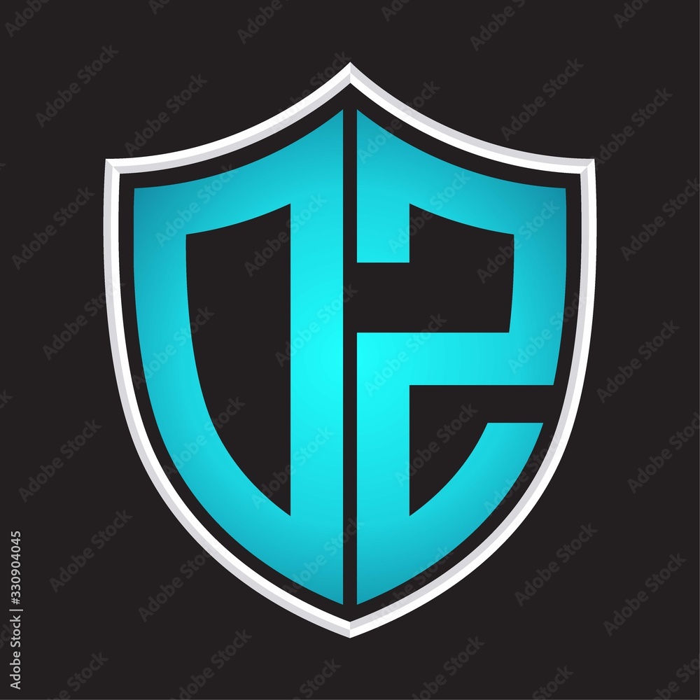 DZ Logo monogram with shield shape isolated blue colors on outline design template DZ Logo monogram with shield shape isolated blue colors on outline design template