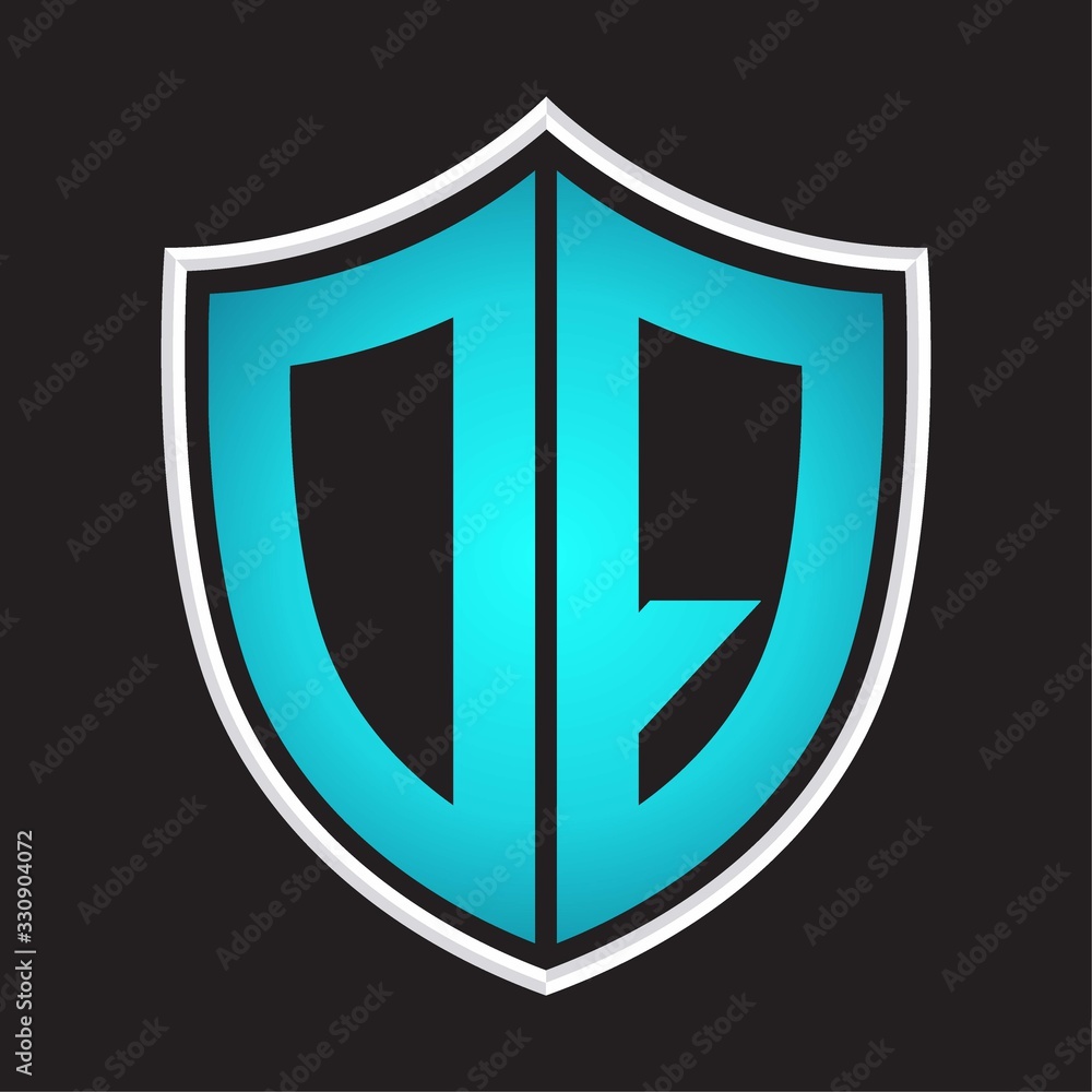 DQ Logo monogram with shield shape isolated blue colors on outline design template DQ Logo monogram with shield shape isolated blue colors on outline design template