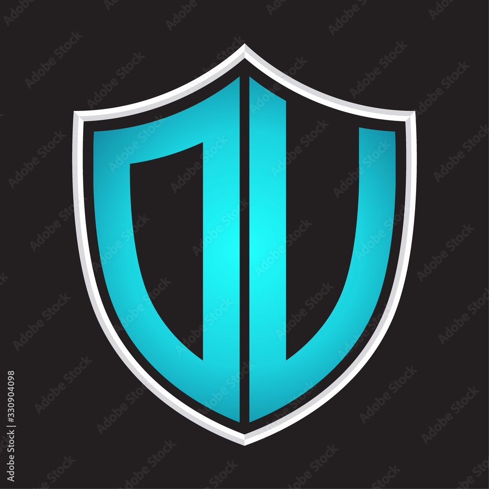 DV Logo monogram with shield shape isolated blue colors on outline design template DV Logo monogram with shield shape isolated blue colors on outline design template