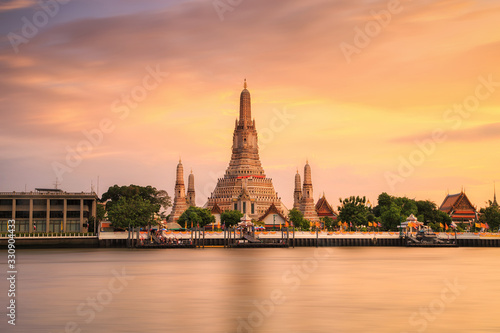 Beautiful temple. Wat Arun Temple at sunset in bangkok Thailand. Landmark of Thailand © surakit