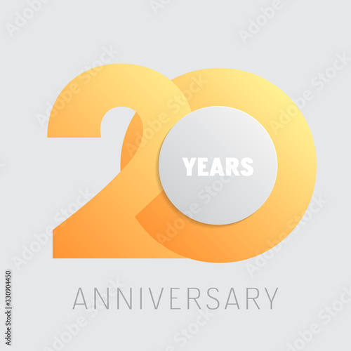 20 years anniversary vector icon, logo. Square graphic design element with golden color number