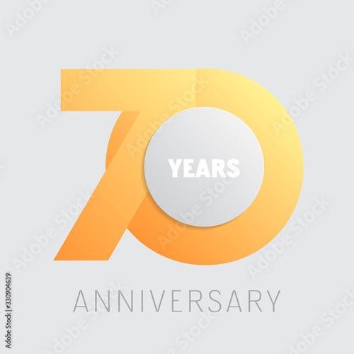 70 years anniversary vector icon, logo. Square graphic design element with golden color number