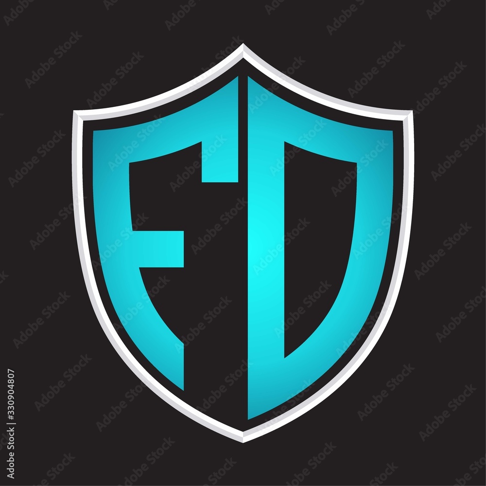 FD Logo monogram with shield shape isolated blue colors on outline design template FD Logo monogram with shield shape isolated blue colors on outline design template