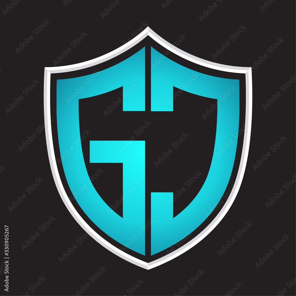 GC Logo monogram with shield shape isolated blue colors on outline design template GC Logo monogram with shield shape isolated blue colors on outline design template
