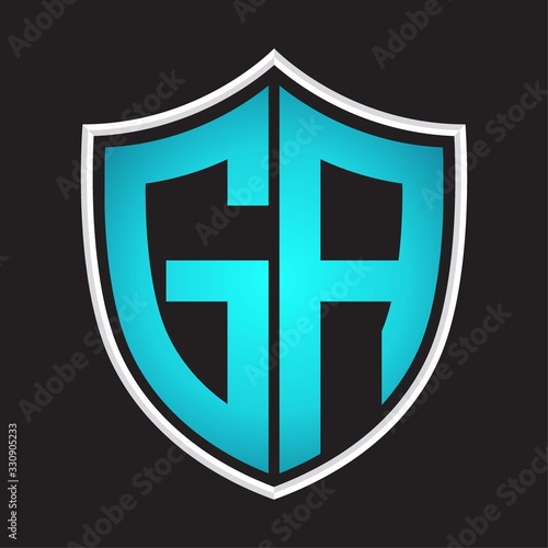 Free Download GA Logo monogram with shield shape isolated blue colors on outline design template - GFXLoad