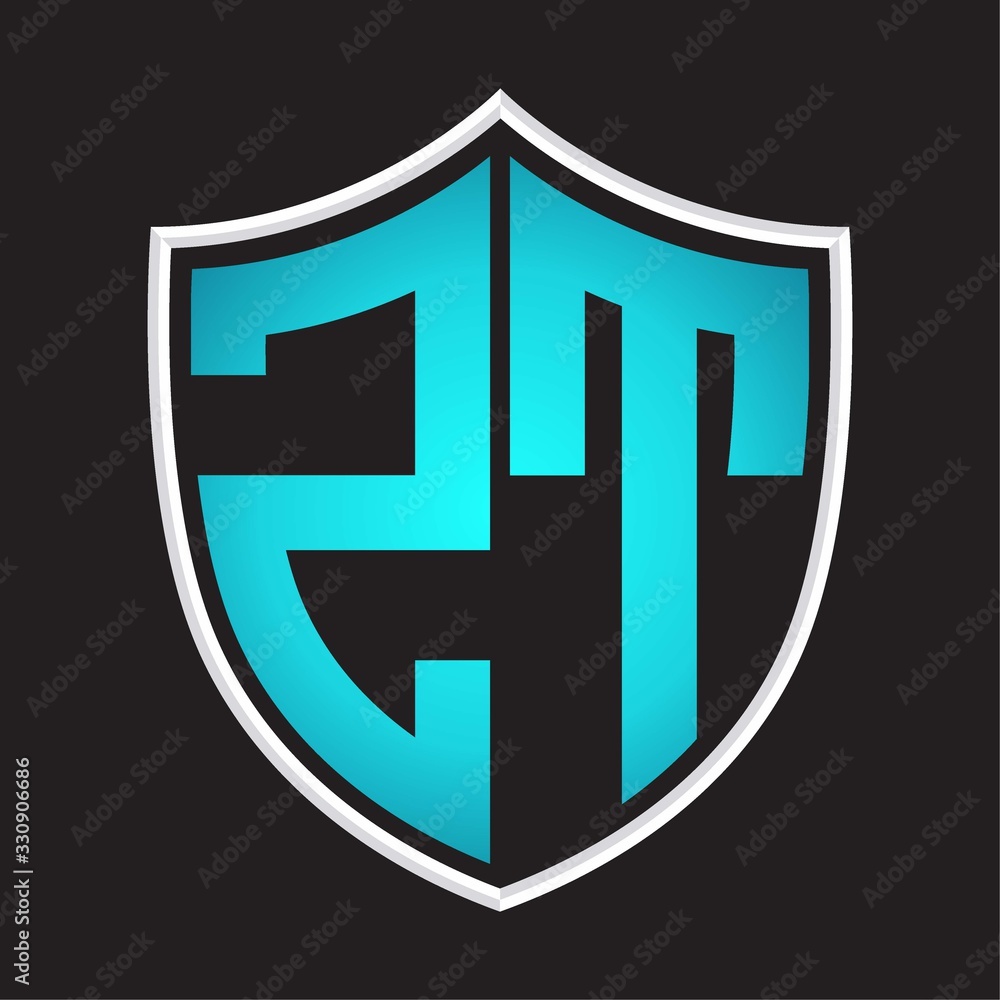 ZT Logo monogram with shield shape isolated blue colors on outline design template ZT Logo monogram with shield shape isolated blue colors on outline design template