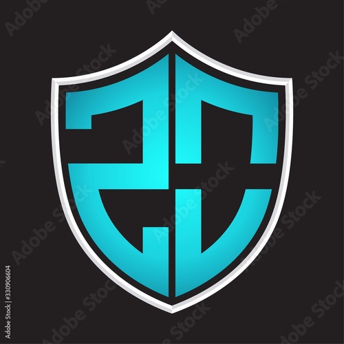 ZO Logo monogram with shield shape isolated blue colors on outline design template © Deita