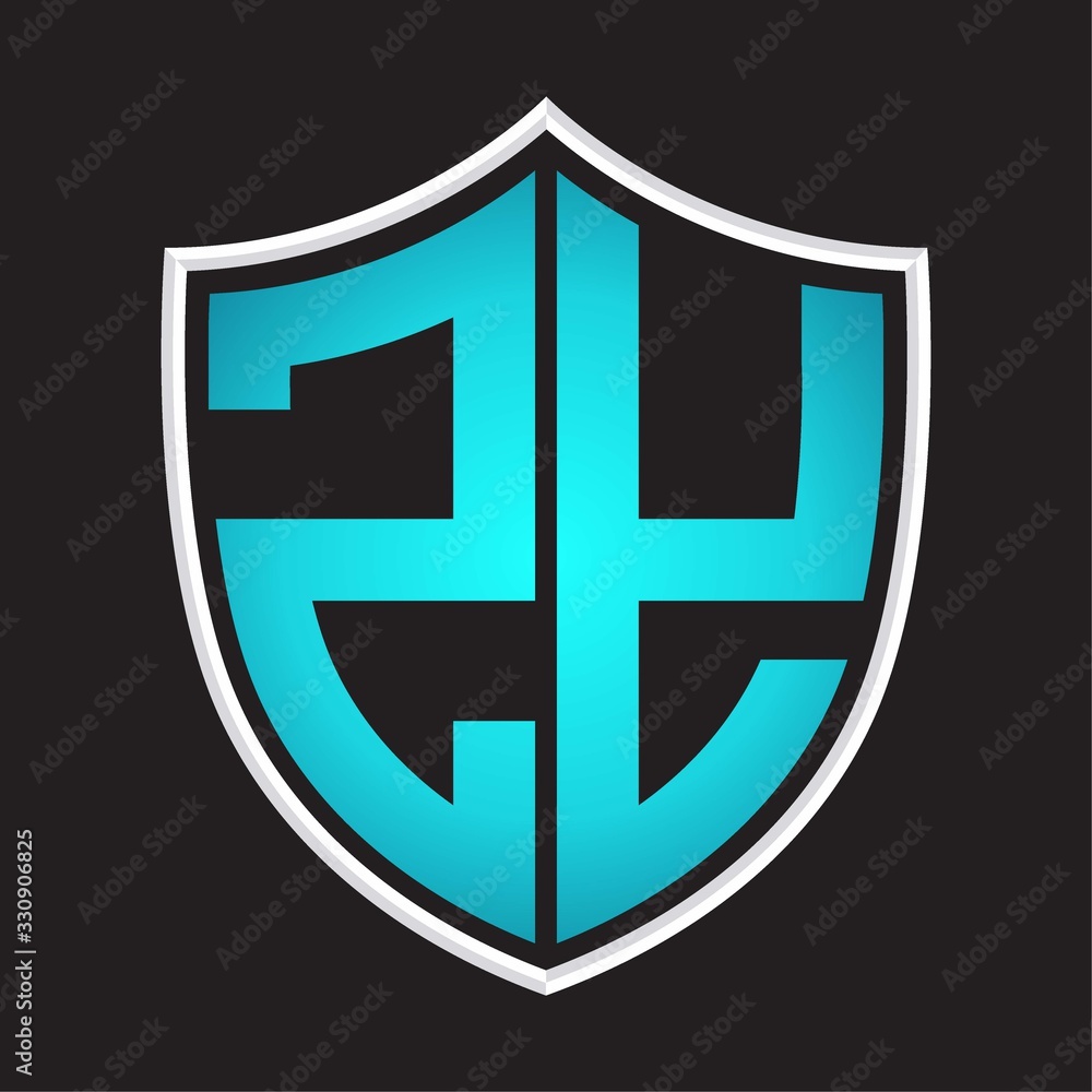 ZY Logo monogram with shield shape isolated blue colors on outline design template ZY Logo monogram with shield shape isolated blue colors on outline design template