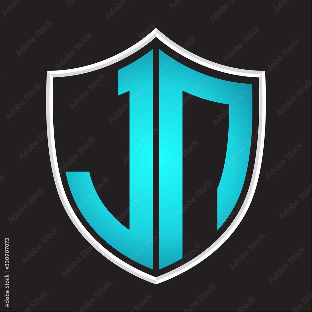 JN Logo monogram with shield shape isolated blue colors on outline design template JN Logo monogram with shield shape isolated blue colors on outline design template