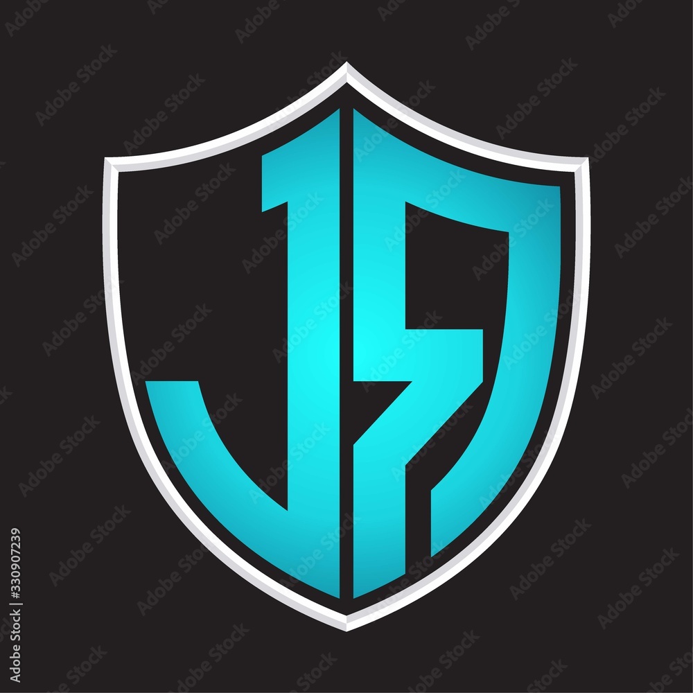 JR Logo monogram with shield shape isolated blue colors on outline design template JR Logo monogram with shield shape isolated blue colors on outline design template