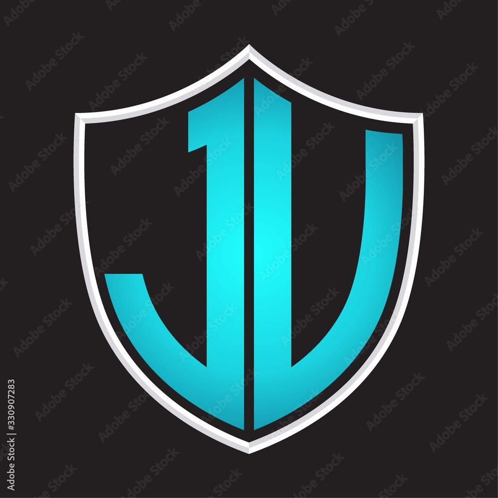 JV Logo monogram with shield shape isolated blue colors on outline design template JV Logo monogram with shield shape isolated blue colors on outline design template