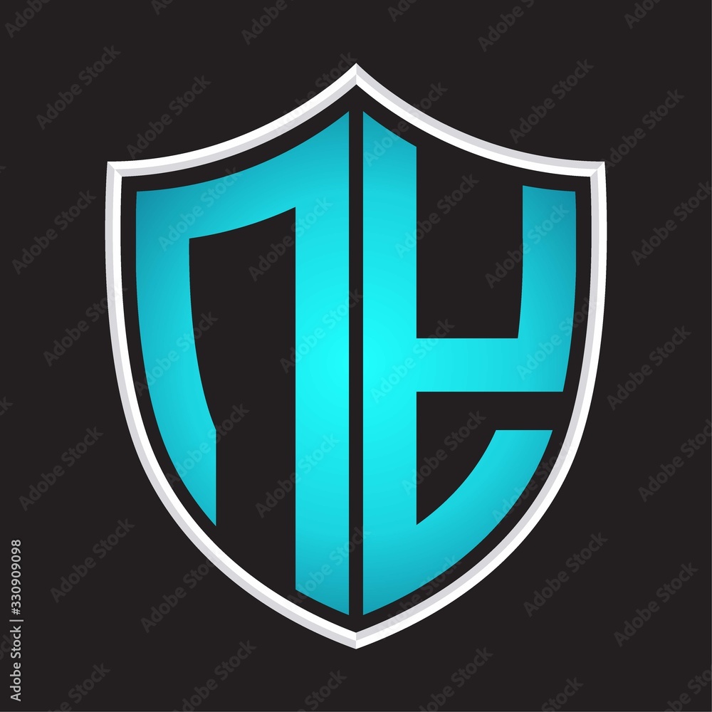 NY Logo monogram with shield shape isolated blue colors on outline design template NY Logo monogram with shield shape isolated blue colors on outline design template