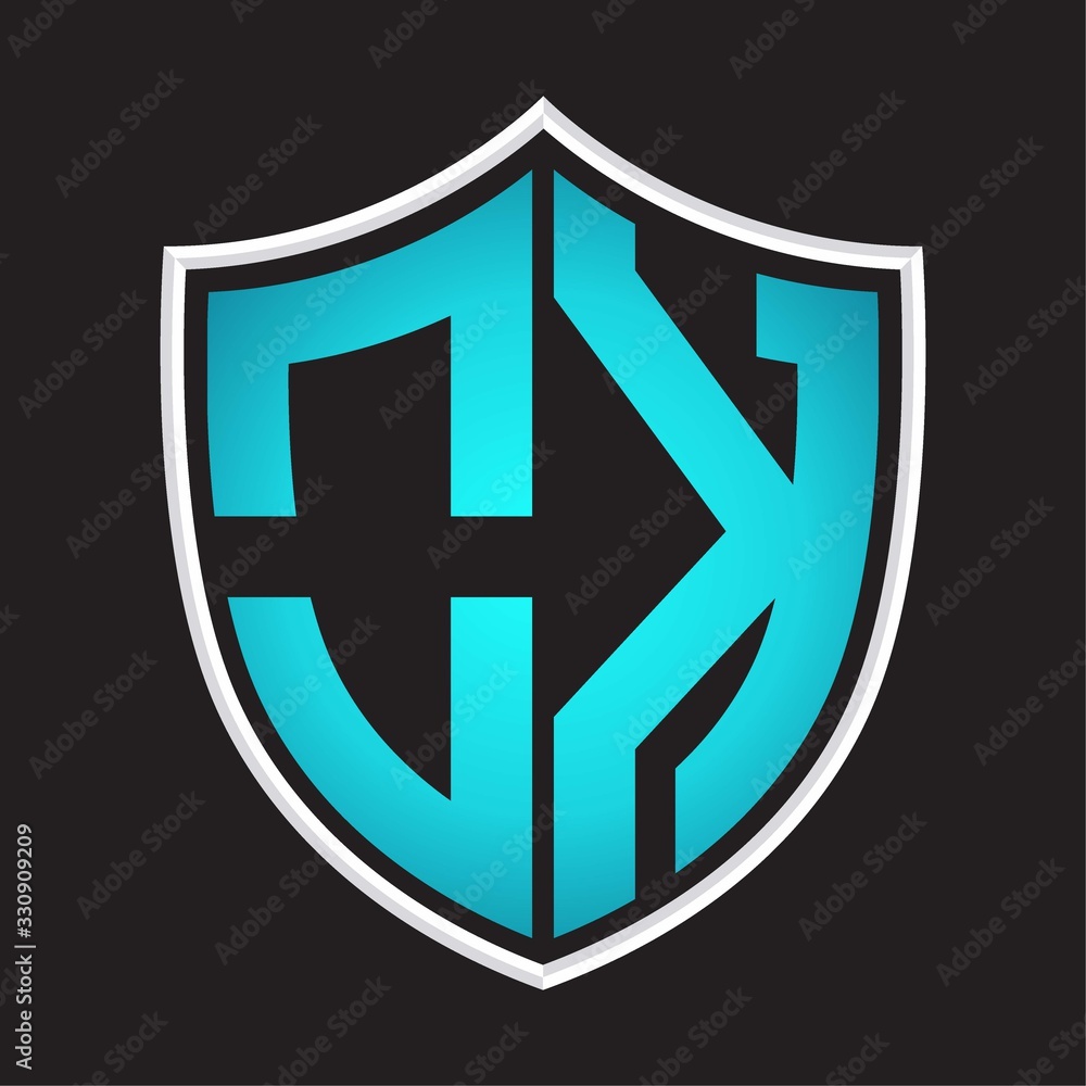 OK Logo monogram with shield shape isolated blue colors on outline design template OK Logo monogram with shield shape isolated blue colors on outline design template